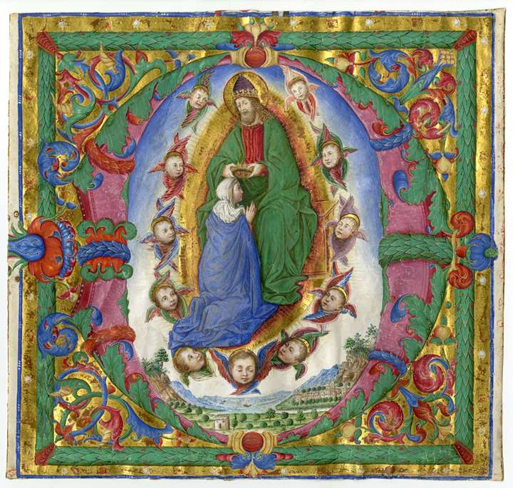 Coronation of the Virgin in an initial D